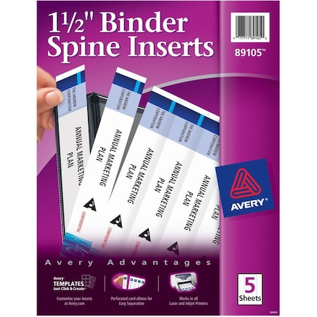 Avery Binder Spine Inserts, 1-1/2" Capacity, 25/PK, White 25PK AVE89105